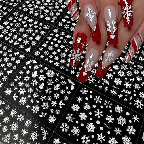 90 Sheets Nail Stickers for Nail Art, Halloween Nail Art Stickers 3D Self-Adhesive Christmas Nail Decals for Nails Design, Snowflake Nail Decoration Holiday Nail Accessories for Women Girls