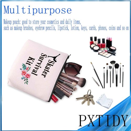 PXTIDY Skater Survival Kit Cosmetics Bag Figure Skater Gift for Women Ice Skate Zipper Pouch Graduation Gift Skating Makeup Bag