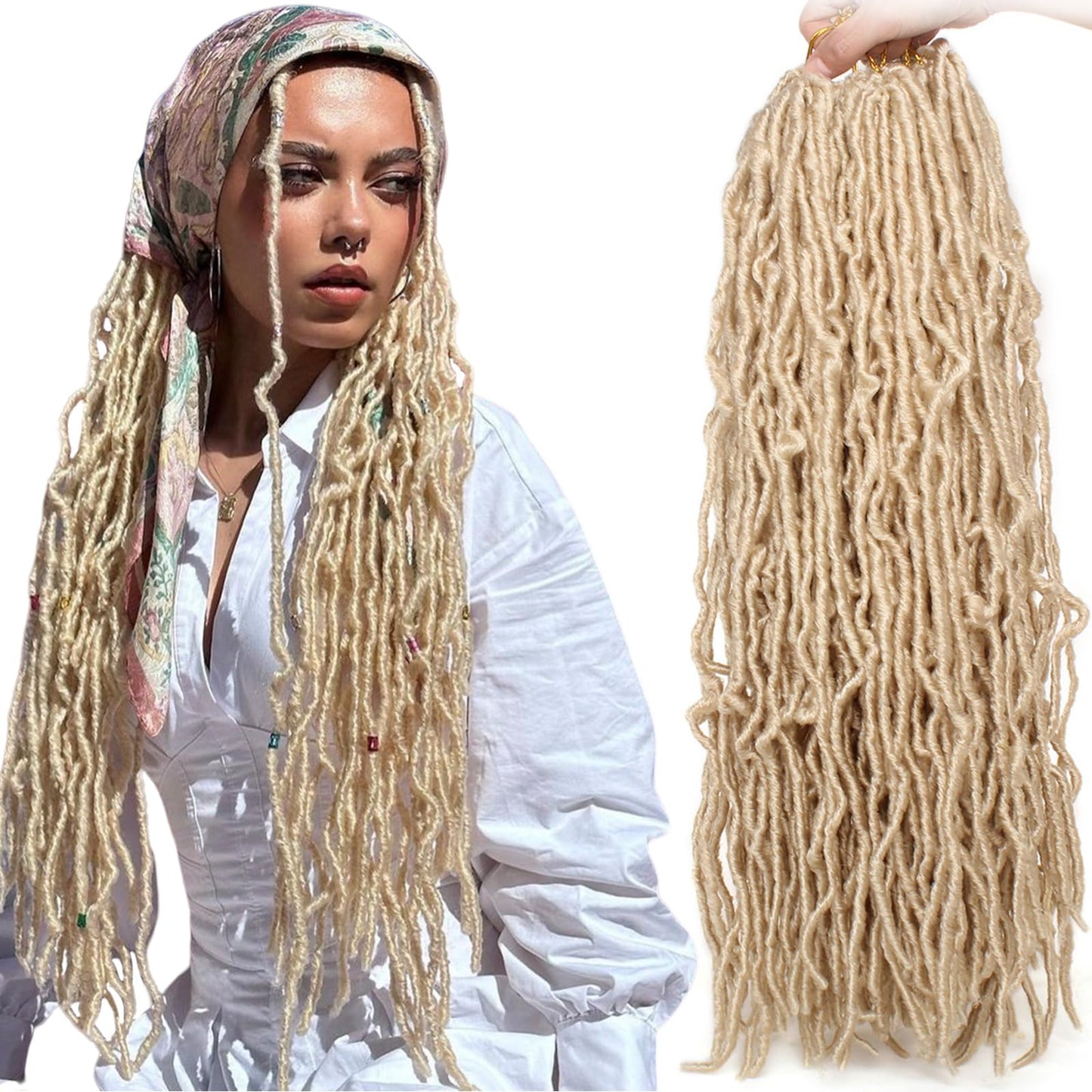 Leeven 18 Inch Blonde Synthetic New Faux Locs Crochet Braids Hair 7 Pack/lot Extend Soft Locs Braiding Hair for Women Curly Wavy Goddess Soft Locs Crochet Hair Extensions 613#