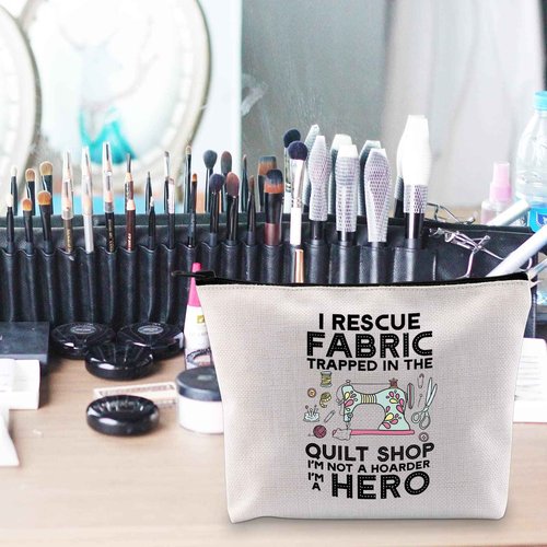POFULL Quilting Gift I Rescue Fabric Trapped in the Quilt Shop Zipper Pouch Bag For Women Seamstresses Gift (I Rescue Fabric Trapped bag)