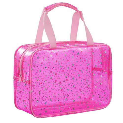 UUYUUY PVC Clear Makeup Bag for Women Waterproof Star Make Up Bag Toiletry Bag Travel Durable Cosmetic Bag Large Cute Tote Bag Organizer Makeup Pouch, Pink