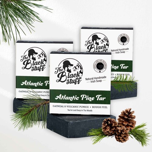 The Black Stuff All Natural Bar Soap for Men Handmade Cold Process Soaps with Organic Ingredients and Essential Oils - Mens Soap for Daily Use, Atlantic Pine Tar (3 Packs)