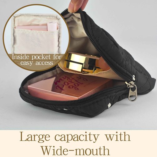 AMZMA Small Floral Quilted Makeup Bag, Coquette Aesthetic Travel Toiletry Organizer for Women, Lightweight Cotton Cosmetic Pouch