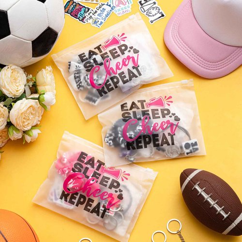 Amylove 149 Pcs Gift for Cheerleader Cheer Gifts Bulk Cheer Makeup Bag & Keychain & Scrunchies & Bracelet & Waterproof Stickers, Team Spirit Party Favors for Cheerleader Gifts