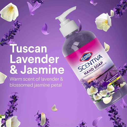 Clorox Scentiva Liquid Hand Soap 14 oz Liquid Hand Wash with Aloe Vera Vitamin B5 BleachFree Scented Hand Soap for Kitchen or Bathroom, Tuscan Lavender & Jasmine, 1 Count (Pack of 4)