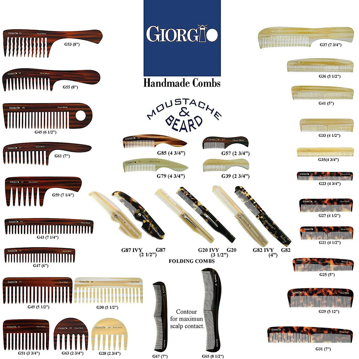 Giorgio G87 IVY 4.5 Inch Folding Mustache Comb and Beard Comb, Small Pocket Comb for Men Everyday Grooming and Hair Care. Handmade, Saw-cut and Hand Polished Styling Men's Folding Comb. 1 Pack, Ivory