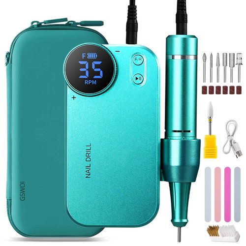 35000RPM Professional Portable Nail Drill Electric File Rechargeable Nail E File Machine with Bits & Clean Brush for Acrylic Nails Remove Nail Gel Polish Manicure for Salon Home,Cordless(Blue Purple)