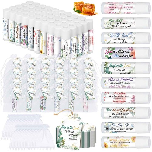 Sacubee 50 Set Christian Religious Gift Bulk Lip Balm for Women Christian Church Party Favor Bulk Bible Verse Lip Balm with Scripture Christmas Inspirational Gift for Coworker Staff Employee