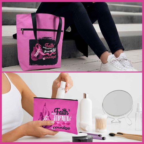 Kuabiz Breast Cancer Awareness Gifts for Women Cancer Awareness Tote Bag Large Chemo Care Package 20oz Stainless Steel Tumbler