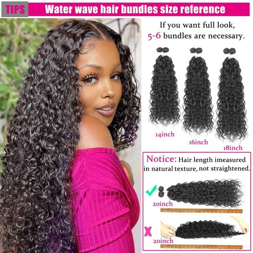 UENOKIPS Water Wave Hair Bundles 100% Pure Protein Silk Curly Bundles 14 16 18 Inch 6 Bundles 270g Soft Natural Look Human Hair Feel Wet and Wavy Hair Extensions Natural Black