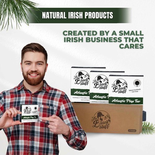 The Black Stuff All Natural Bar Soap for Men Handmade Cold Process Soaps with Organic Ingredients and Essential Oils - Mens Soap for Daily Use, Atlantic Pine Tar (3 Packs)