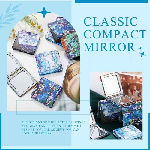 Vercraft 8 Pcs Compact Mirror Double Sided Makeup Square PU Leather Portable Pocket Hand Mirror Bulk with 2X1X Magnification Art Gift for Woman