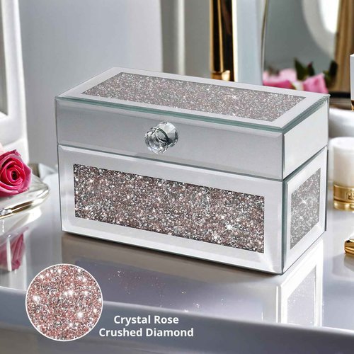 joyshiny 21 Spaces Lipstick Organizer with Lid,Lip Gloss Rollerball Perfume Holder for Vanity,Crushed Diamond Home Decor,Gift idea(9.2" L x 4.5" W x 5.5" H)