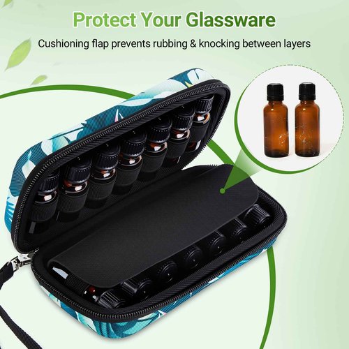FITNATE Essential Oil Case,14 Slots Essential Oil Storage, EVA Hard Shell Travel Organizer for 5ml 10ml Bottles, Waterproof Aromatherapy with Detachable Strap