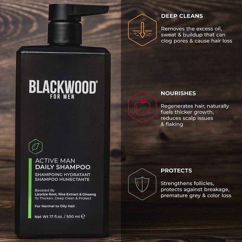 Blackwood For Men Active Man Daily Shampoo and Pure Moisture Body Wash - Sulfate Free, Paraben Free, & Cruelty Free (17 Oz)