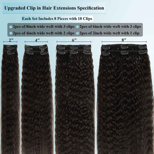 CiTake 16 Inch Yaki Straight Clip in Hair Extensions Real Human Hair for Black Women 90g/8pcs Double Weft 10A Brazilian Kinky Straight Clip ins 100% Virgin Human Hair Clip in Extensions Natural Black