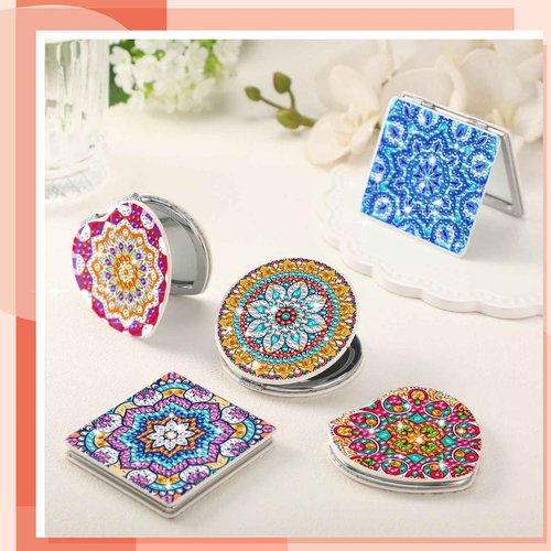 Thyle 6 Pcs Painting Compact Mirror DIY Painting Pocket Portable Folding Purse Mirror with Magnification Diamond Art Kits for Women Gifts