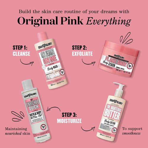 Soap & Glory The Glorious Five Gift Set - Righteous Butter Body Butter, Clean On Me Shower Gel, Flake Away Body Scrub, Vitamin C Face Wash, & Pillow Plumping Lip Gloss - Holiday Gift Sets
