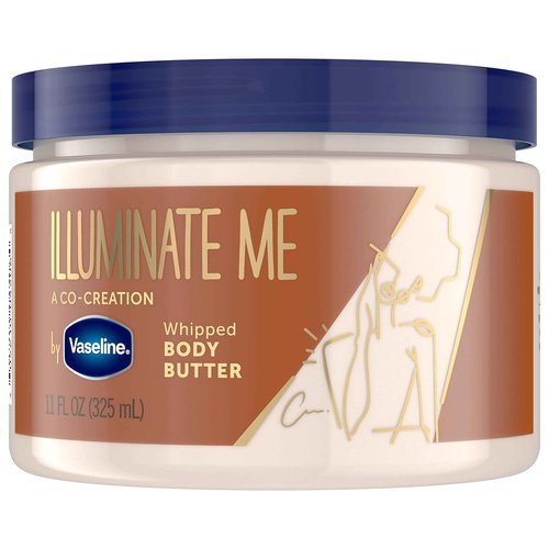 Vaseline Illuminate Me Body Butter Whipped Body Butter Created & Radiant X Deep Nourishment Body Cream 100% Pure Shea Butter, Coconut Oil, Vitamin C, & Peptides 10 oz