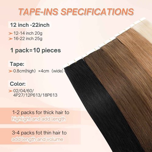 Benehair Tape in Human Hair Extensions, 12 inch Straight Invisible Tape Extensions Remy Blonde Hair Extensions 10pcs 20g Medium Brown Mix Dark Blonde 4p27