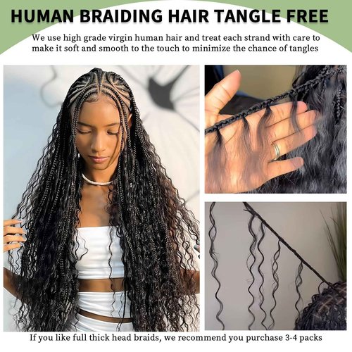 Human Braiding Hair for Boho Braids 120g 12A Deep Water Wave Bulk Human Hair Knotless Boho Braiding Curly 100% Virgin No Weft Extensions Bohemian Braids 3 Bundles/Pack Natural Color 14 Inch