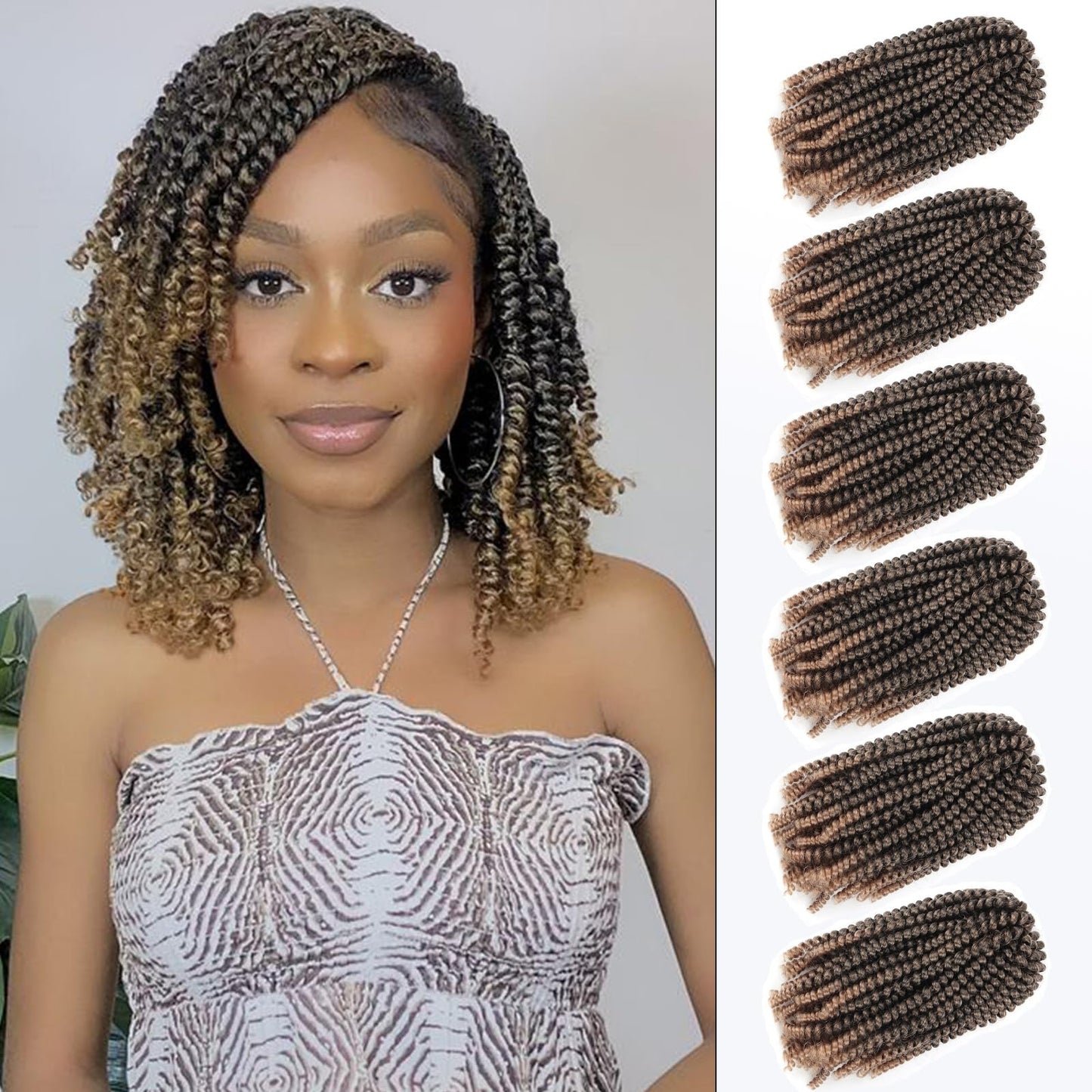 Spring Twist Hair 8 Inch Spring Twist Crochet Hair 6 Packs Spring Twist Braiding Hair For Butterfly Locs Soft Locs Low Temperature Synthetic Fiber Fluffy Hair Extensions (8 Inch,T27)