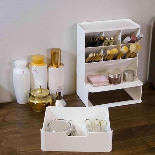 Tidyladyo Makeup organizer with Drawer-Makeup Brush organizer, Cosmetics Storage for skincare,Vanity,Makeup.Great for Dresser,Bathroom (white)