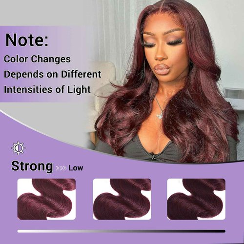 DSEKCAIN 2x6 HD Lace Closure Human Hair Body Wave 99J Burgundy Dark Red Wine Color Transparent Lace Closure 2x6 Long Deep Middle Part 100% Raw Virgin Human Hair 12 Inch 150% Density