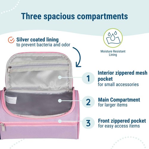 Wildkin Kids Toiletry Bag – Spacious & Durable, Ideal for School, Travel & Overnight Trips - Lilac