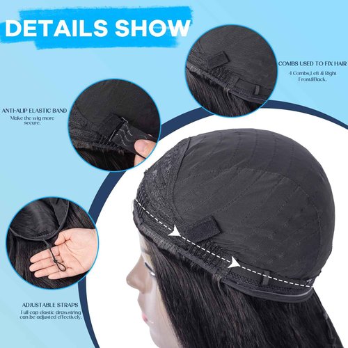 Prosa Kinky Straight synthetic Hair Half Wig, 3-in-1 Glueless Clip In Drawstring Headband Wig, Seamless Flip Over Style for Women 1B (22inch)