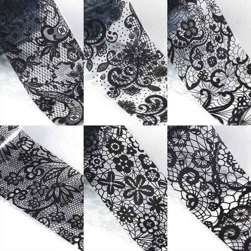 SILPECWEE 20 Rolls Lace Nail Foil White and Black Nail Transfer Foil Flower Nail Art Foils Decals Holographic Foils for Nails Manicure Stickers for DIY Acrylic Nails Decoration