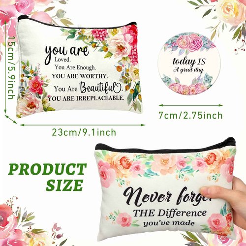Kacctyen 20 Pcs Christmas Inspirational Gifts 10 Canvas Cosmetic Bags 10 Mirrors Thank You Makeup Bags Travel Toiletry Pouch Bulk for Church Women Teacher Coworker Employee Coworker Mothers