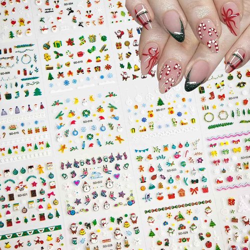 90 Sheets Nail Stickers for Nail Art, Halloween Nail Art Stickers 3D Self-Adhesive Christmas Nail Decals for Nails Design, Snowflake Nail Decoration Holiday Nail Accessories for Women Girls
