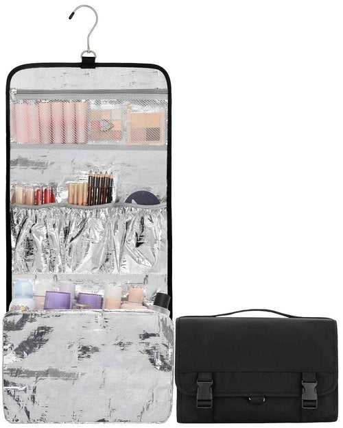 TANTO Travel Makeup Bag, Hanging Makeup Organizer Bag Lightweight Waterproof Large Cosmetic Case Black Toiletry Bag Portable Pouch for Makeup Accessories