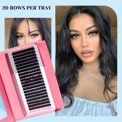 B Curl Mixed Lash Trays by SoCal Beauty - Faux Mink Eyelash Extensions, 20 Rows per Tray, Color-Coded, Aluminum Backing & Window View - Salon Quality Lashes