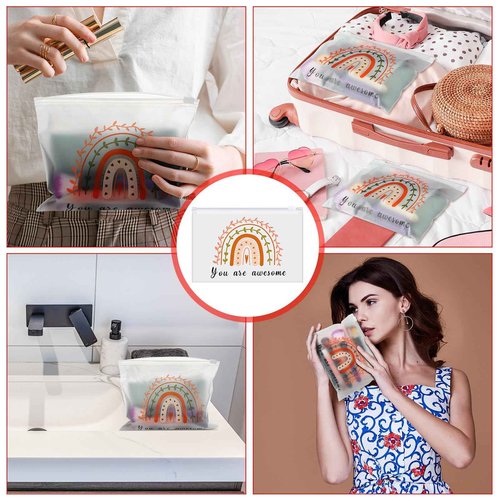 Sweetude 150 Pcs Christmas Gift Bags Bulk Makeup Bags for Women EVA Christian Cosmetic Bag Holiday Party Favors Thank You Gifts Teacher Nurse Rainbow Inspirational Toiletry Pouch with Zipper(Rainbow)