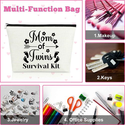 Mxrymvu Mom of Twins Gift Makeup Bag Twins Mama Gifts Mommy to Be Gifts Pregnancy Announcement Gift for New Mom Cosmetic Bag Mother's Day Christmas Birthday Present for Twin's Mama Travel Pouch