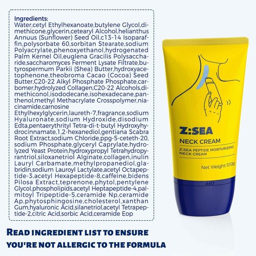 Z:SEA Neck Firming Cream with Roller - Anti-Aging Neck Cream with Peptide, Collagen, Hyaluronic Acid, Vitamin B5, Ceramide & Niacinamide - Moisturizing, Smooths Wrinkles & Fine Lines, 3.52 oz-2 PACK