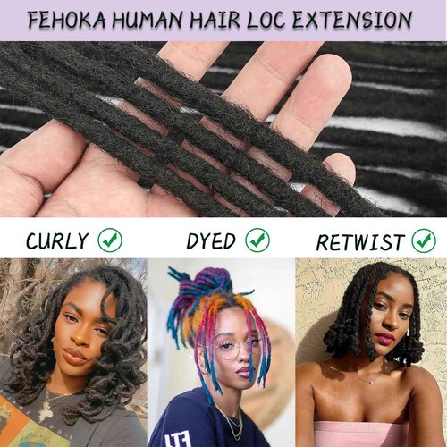 0.2 cm Loc Extensions 8 Inch 30 StrHuman Hair Dreadlock Extension 100% FUll Handmade Human Hair Dread Extension for Man/Woman/Kids Human Hair Locs Can be Curly and Dyed