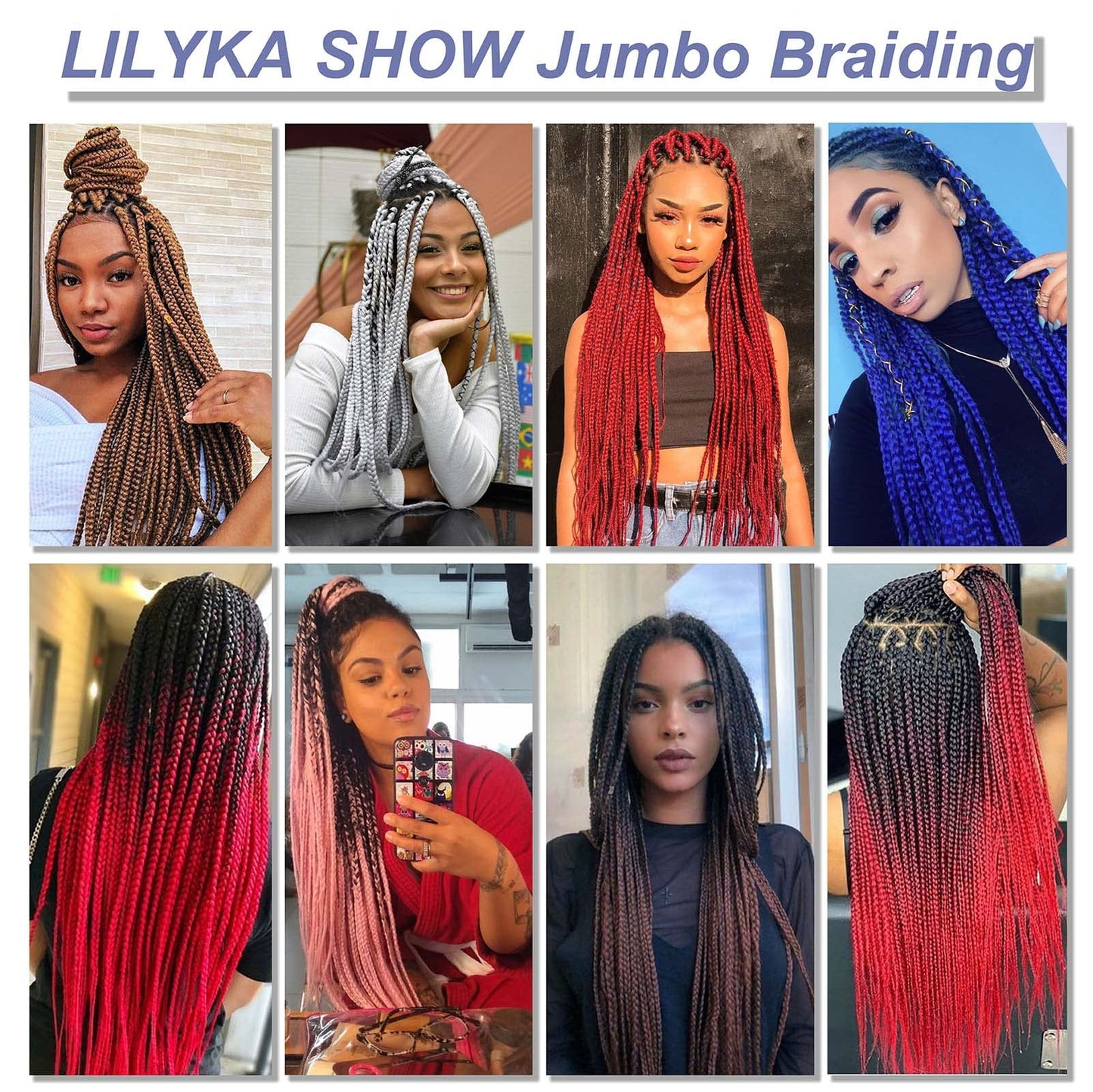 LILYKA SHOW 8 Packs 26 Inch Pre Stretched Ombre Braiding Hair Synthetic Fiber Braiding Hair for Women Professional Itch Free Hot Water Setting Fiber Crochet Braiding Hair Extensions(8 Packs 26",Ombre