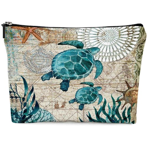 Braytow Sea Ocean Turtle Makeup Bag Travel Portable Cosmetic Pouch Waterproof Toiletry Organizer Storage Bag Zipper Pouch For Women Girls