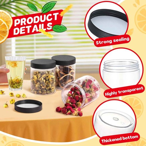 sietpoek 48 PCS 8 OZ Plastic Jars with Screw On Lids,Labels Refillable Empty Round Slime Containers for Storing Dry Food, Honey Jam, Cream, Butter, Lotion, black