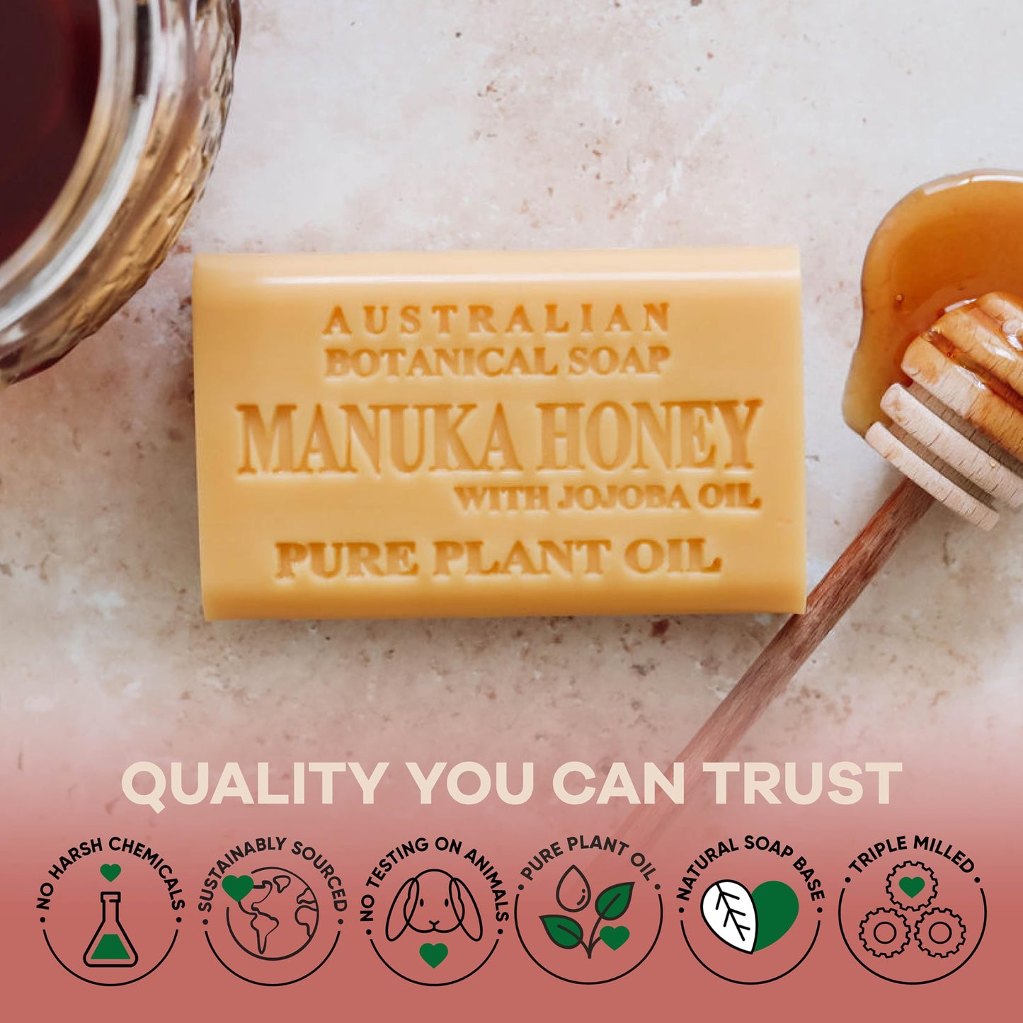 Australian Botanical Soap, Manuka Honey with Jojoba Oil 6.6 oz. (187 g) Soap Bars | Natural Soap Base | All Skin Types | Women & Men | Shea Butter Enriched Bar Soap - Pack of 4