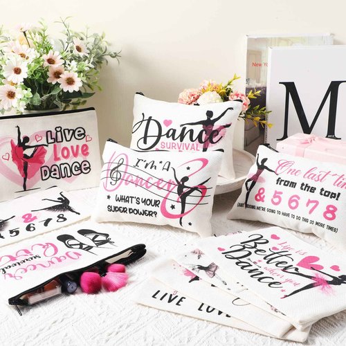 Irenare 30 Pcs Christmas Dancer Appreciation Gifts for Women Canvas Makeup Bags Cosmetic Dance Kit Travel Toiletry Case Pencil Toiletry Zipper Pouch Bag Thank You Gift Class Prizes Gifts