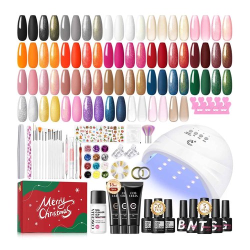 COSCELIA Christmas Gel Nail Polish Kit with U V Light Base and Top Coat, 20 Bottles Gel Polish and 3 Colors Poly Extension Polish Set Glitter Decoration Starter Kit Gifts for Women