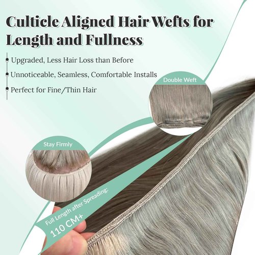 12 Inch Silver Grey Weft Sew in Hair Extensions Real Human Hair Weft Bundles, Hand Tied Silver Gray Sew in Weft Human Hair Extensions, 80G Per Bundle with Thick Full Ends