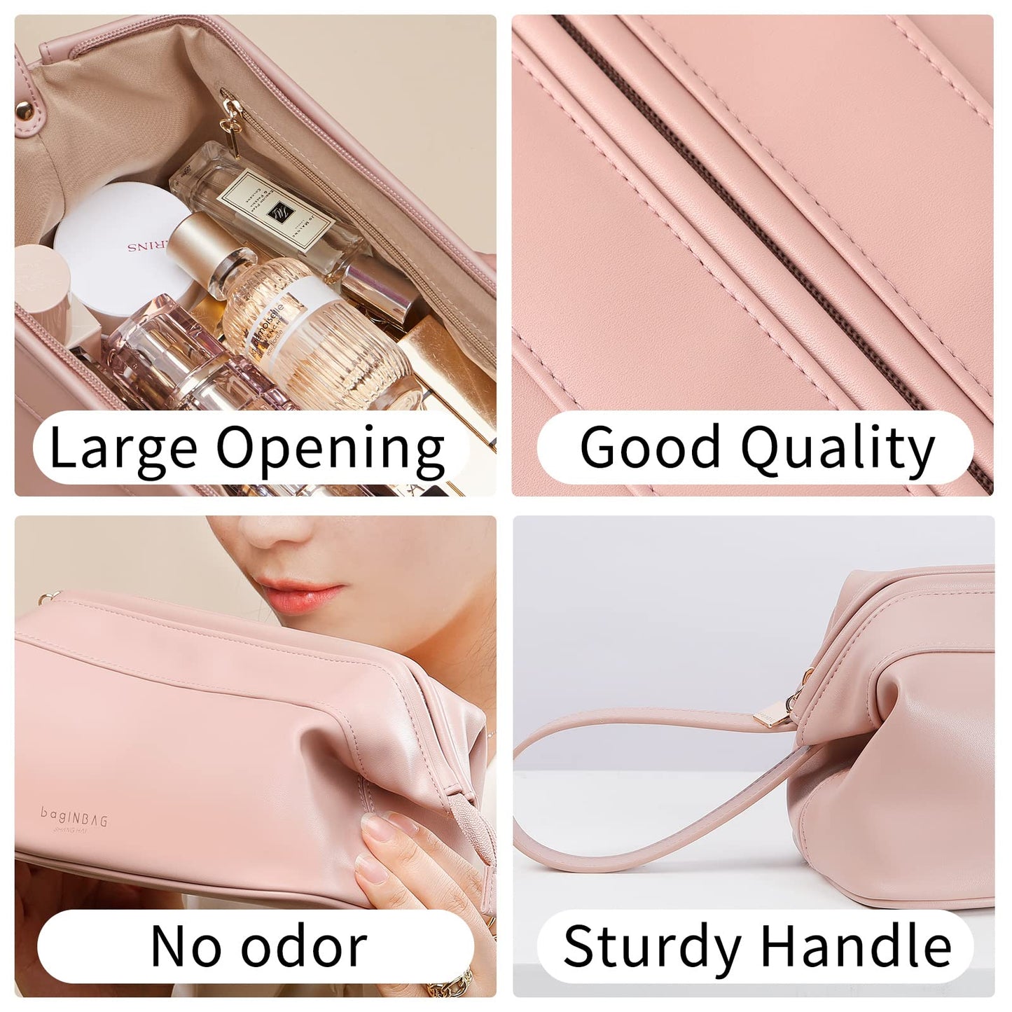 bagINBAG QIANPA Cosmetic Travel bag，Makeup bag with Handle, Pink Makeup pouch，Make up bag travelling for women and Girls