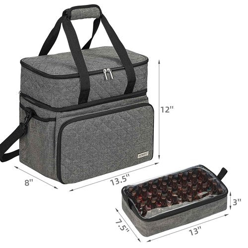 HOMEST Double Layer Nail Polish Organizer Holds 80 Bottles (15ml/0.5 fl. oz) and a Lamp, Case with 2 Removable Pouches for Manicure Tools Storage, Grey(Bag Only)