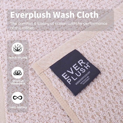 Everplush 6-Pack Premium Washcloths Set – Ultra Absorbent, Super Soft Essential Washcloths for Bathroom, Spa, Gym, and Face, Machine Washable(Brown, 13" x 13")