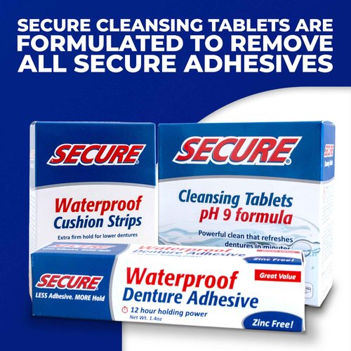 Secure Waterproof Denture Adhesive - Zinc Free - Extra Strong Hold For Upper, Lower or Partials - 1.4 oz (Pack of 5)